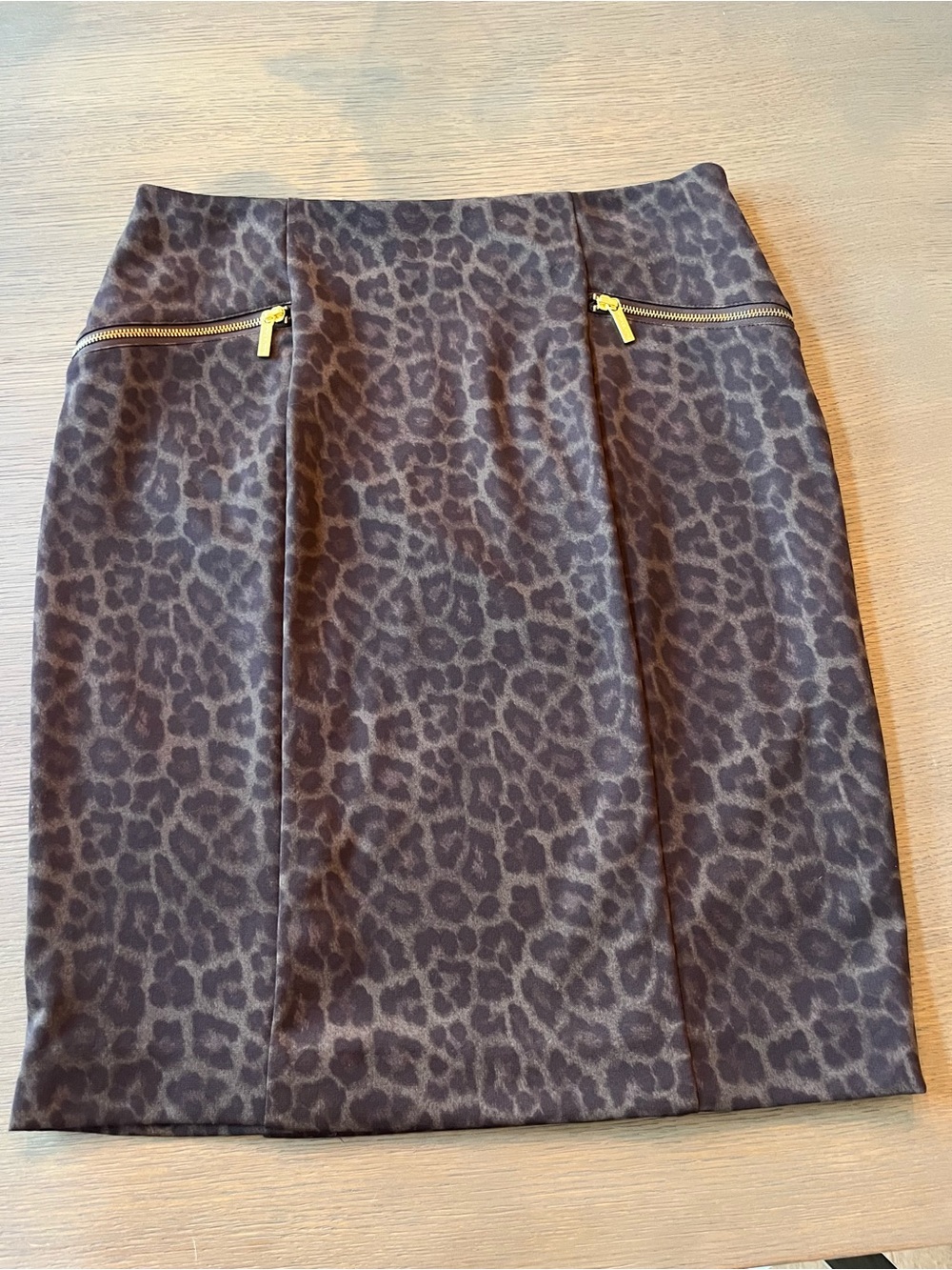 MICHAEL Michael Kors Brown Leopard-Print Pencil Skirt with Gold Zippers